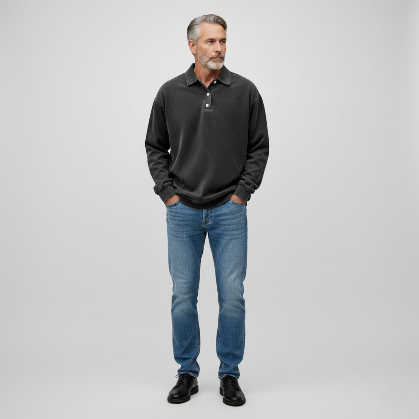 Herre Langærmet Poloshirt – Klassisk Bomuldsblanding – Knaplukning – Hverdags Casual