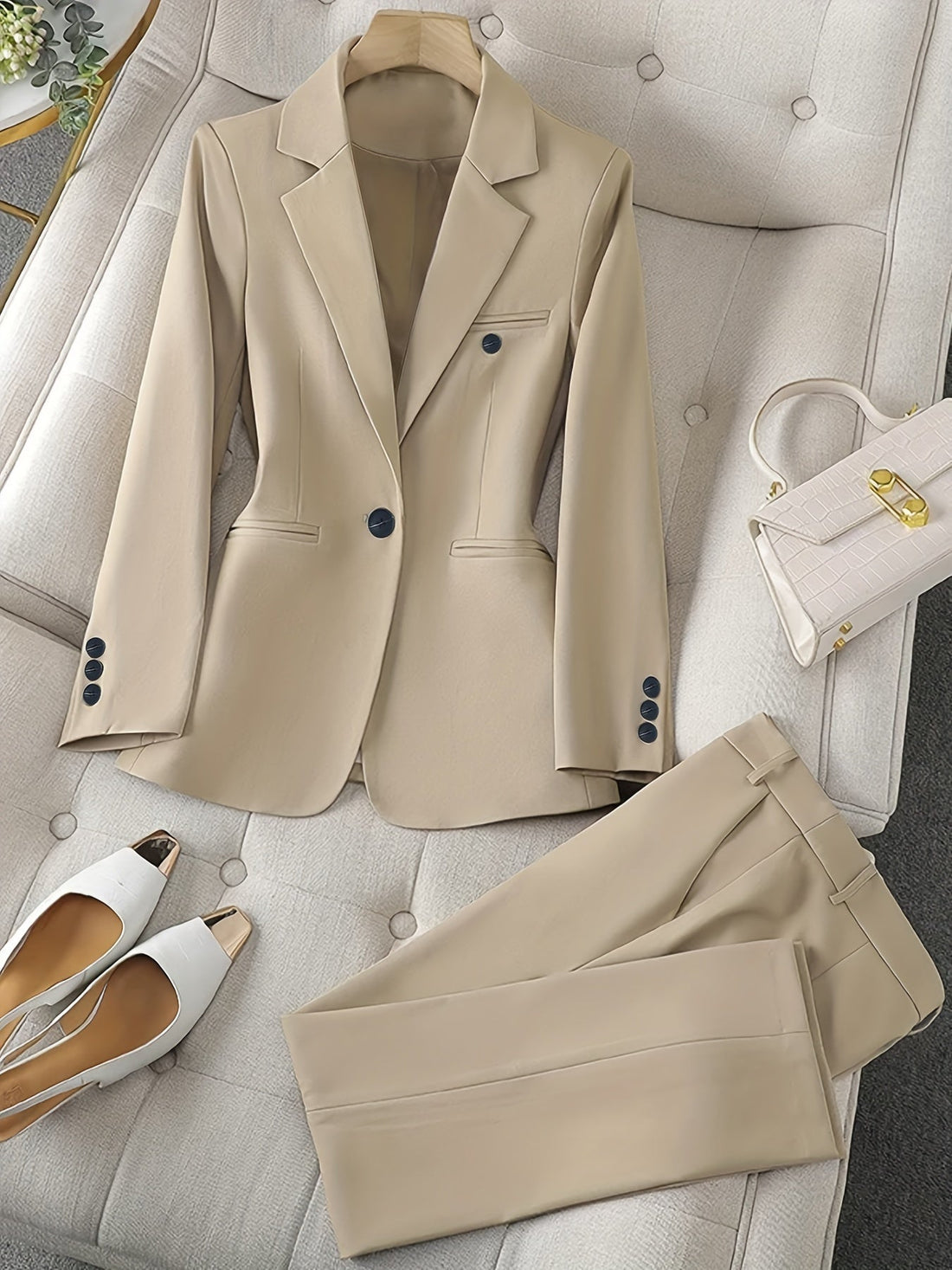 Dame Sæt – Skræddersyet Blazer – Elegant Pasform – Kontor & Begivenheder – Sæt med To Dele