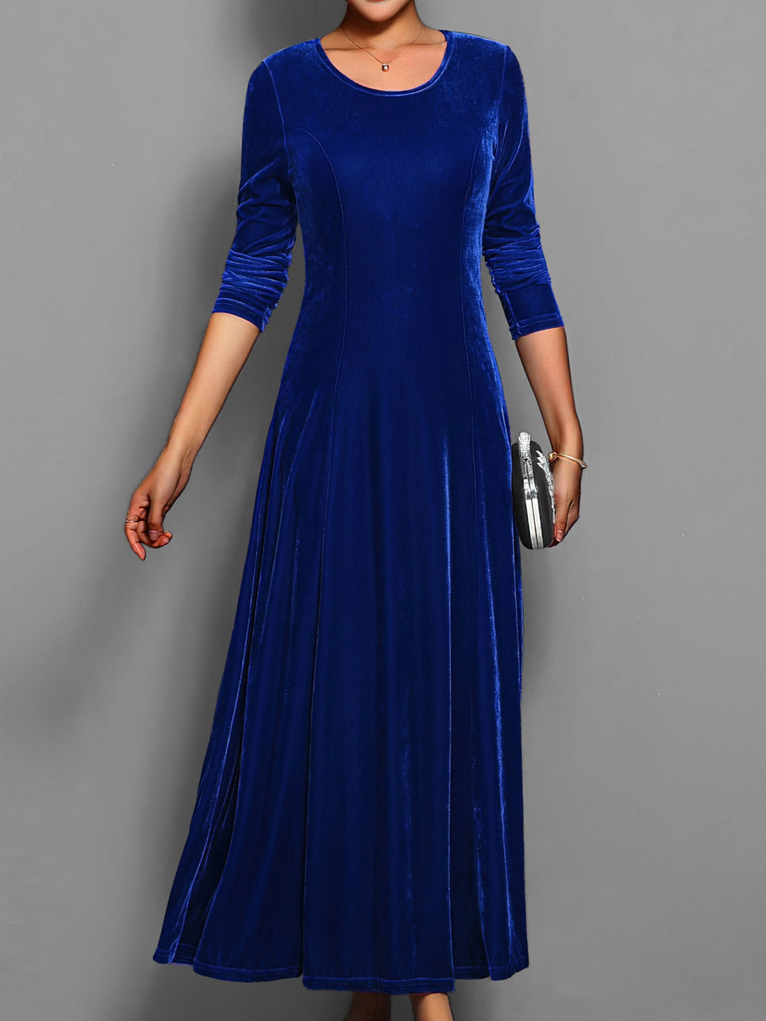 Dame Maxi Kjole – Fløjlslook – Elegant Pasform – Lange Ærmer – Aftenstil