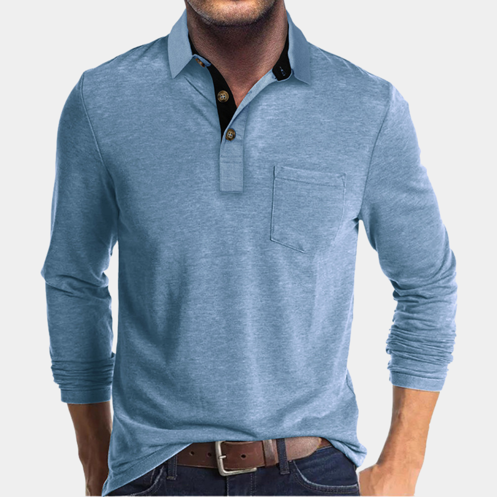 Herre Langærmet Poloshirt – Casual Bomuldsblanding Top – Klassisk Knaplukning Krave – Hverdagsbrug