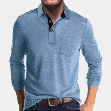 Herre Langærmet Poloshirt – Casual Bomuldsblanding Top – Klassisk Knaplukning Krave – Hverdagsbrug