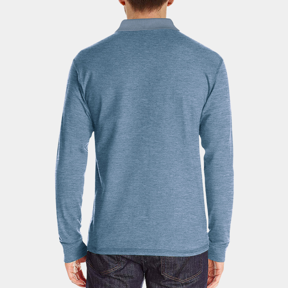 Herre Langærmet Poloshirt – Casual Bomuldsblanding Top – Klassisk Knaplukning Krave – Hverdagsbrug