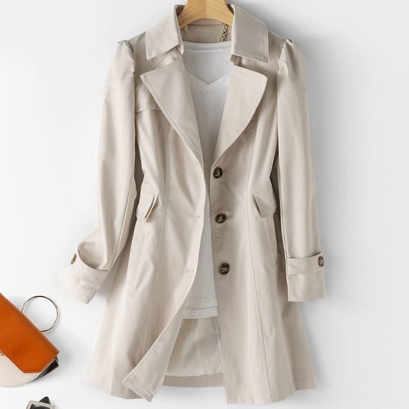Dame Trenchcoat – Lang Letvægtsfrakke – Klassisk & Elegant Overtøj – Forår & Efterår Mode