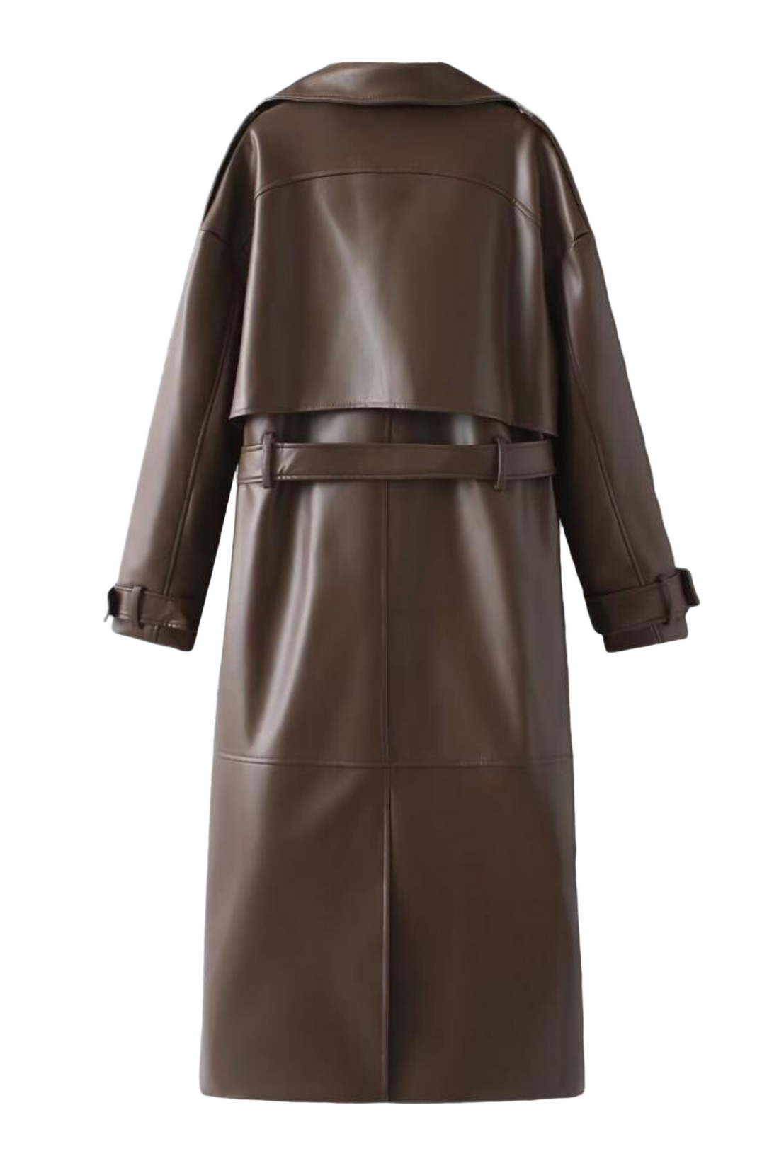 Dame Trench Coat – Bælte – Dobbeltknappet – Syntetisk læder