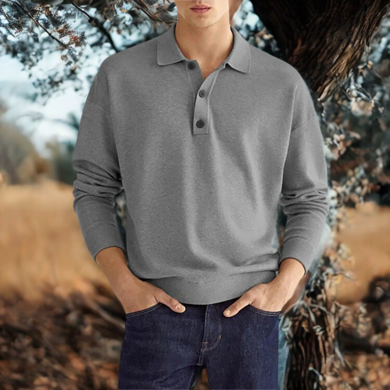 Herre Striktrøje – Klassisk pasform – Blød bomuldsblanding – Polokrave