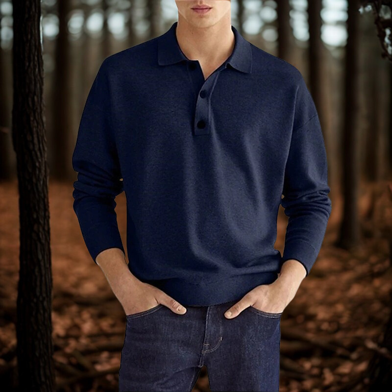 Herre Striktrøje – Klassisk pasform – Blød bomuldsblanding – Polokrave