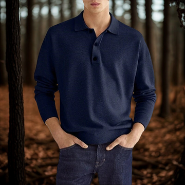 Herre Striktrøje – Klassisk pasform – Blød bomuldsblanding – Polokrave