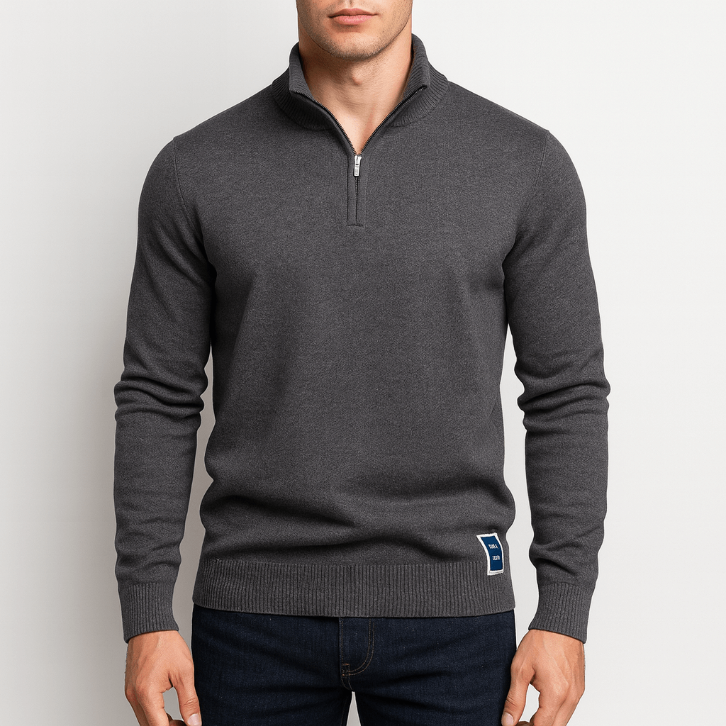 Herre Half Zip Striktrøje – Figursyet Strik Pullover – Casual & Smart Stil
