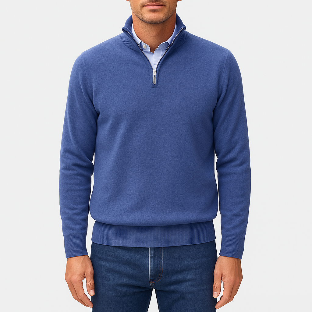 Herre Half Zip Striktrøje – Let Strik Pullover – Smart Casual Top – Slim Fit