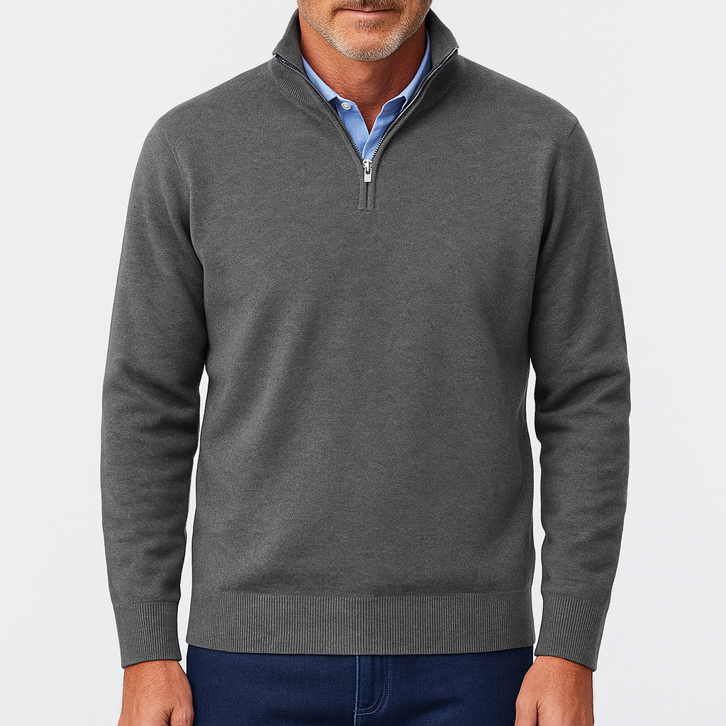 Herre Half Zip Striktrøje – Let Strik Pullover – Smart Casual Top – Slim Fit