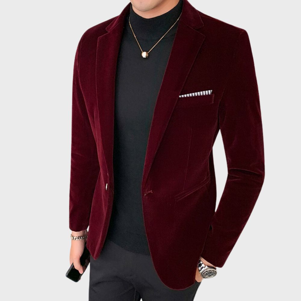 Herre Blazer - Elegant Fløjlsjakke - Slim Fit - Festlig & Stilfuld til Formelle Anledninger