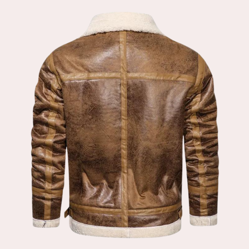 Herre Læderjakke – Vinterjakke med Pelskrave – Pilotjakke med Bontfor – Aviator Jacket