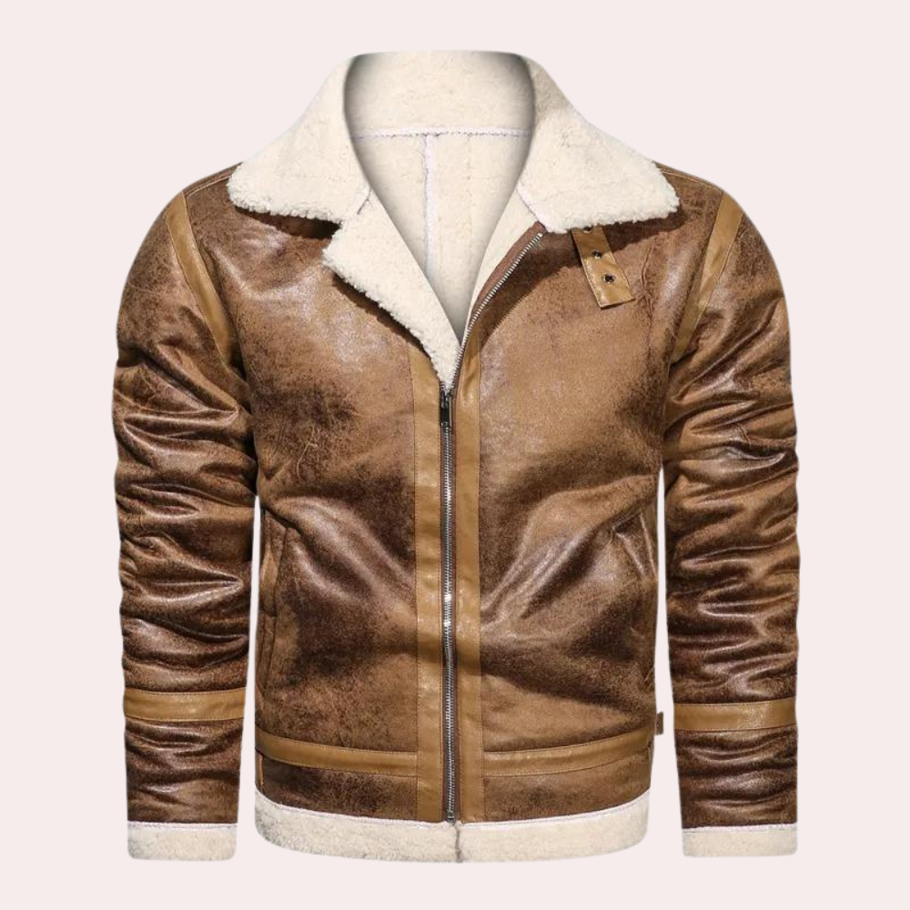 Herre Læderjakke – Vinterjakke med Pelskrave – Pilotjakke med Bontfor – Aviator Jacket