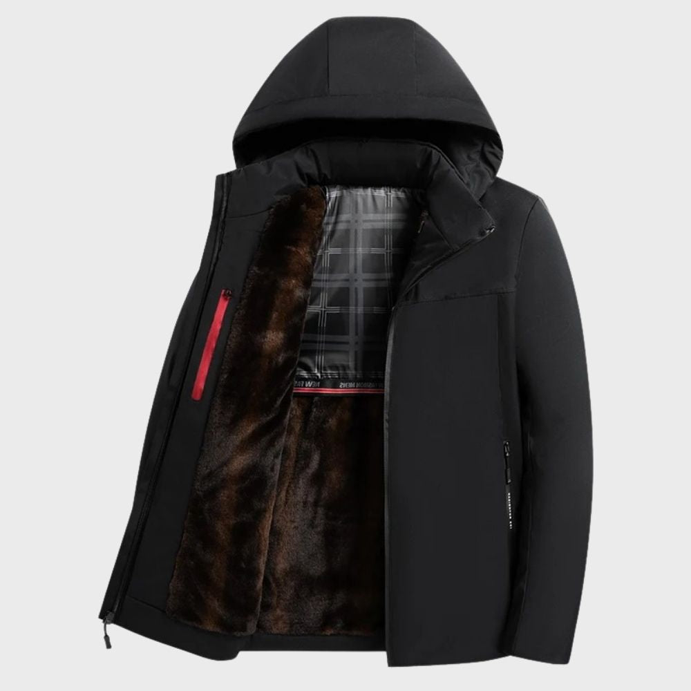 Herre Vinterjakke - Varm Jakke med Pelsfor - Hætte & Lynlåslommer - Vindafvisende & Komfortabel