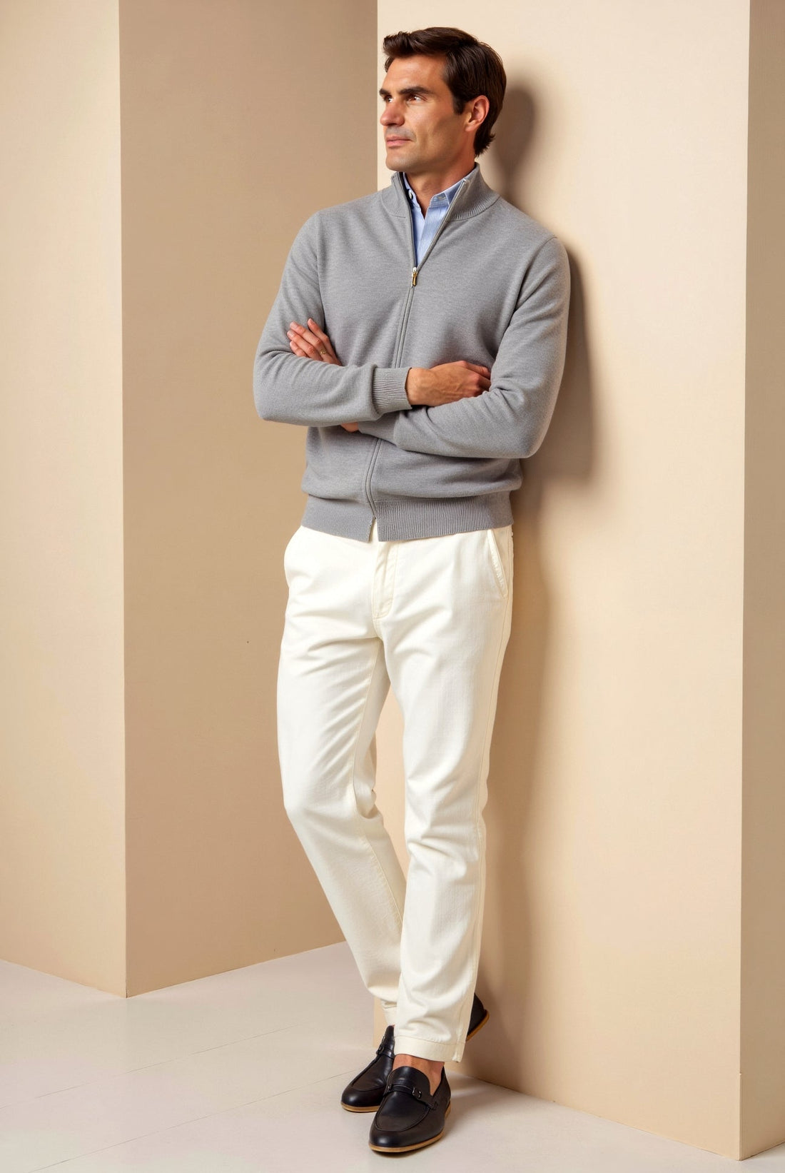 Herre Cardigan med Lynlås – Let Striktrøje – Klassisk & Komfortabel – Slim Fit