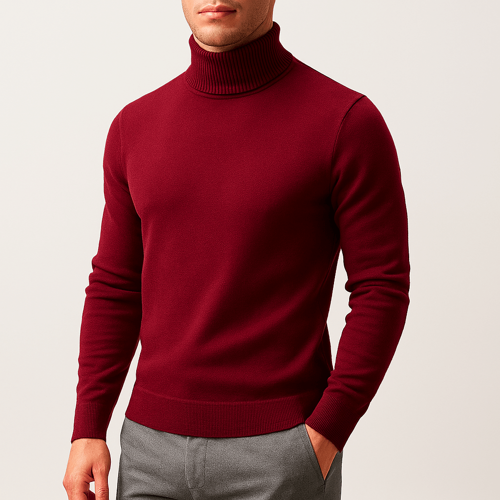 Herre Rullekrave Striktrøje – Klassisk Strik Pullover – Varm & Stilfuld