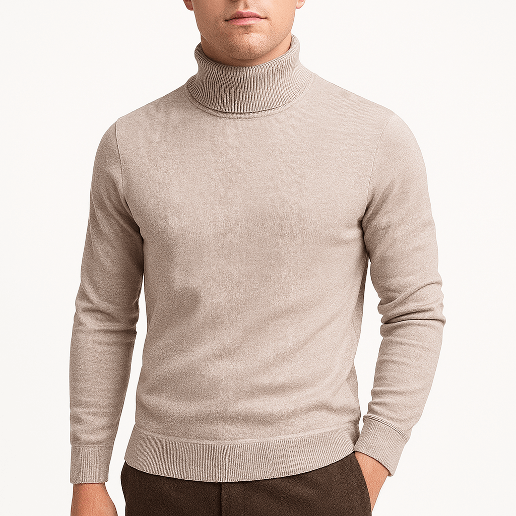 Herre Rullekrave Striktrøje – Klassisk Strik Pullover – Varm & Stilfuld