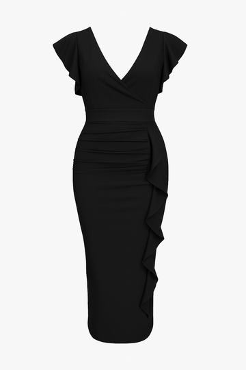 Dame Bodycon Kjole – Rynkede Detaljer – V-Hals – Elegant Pasform – Festligt Look