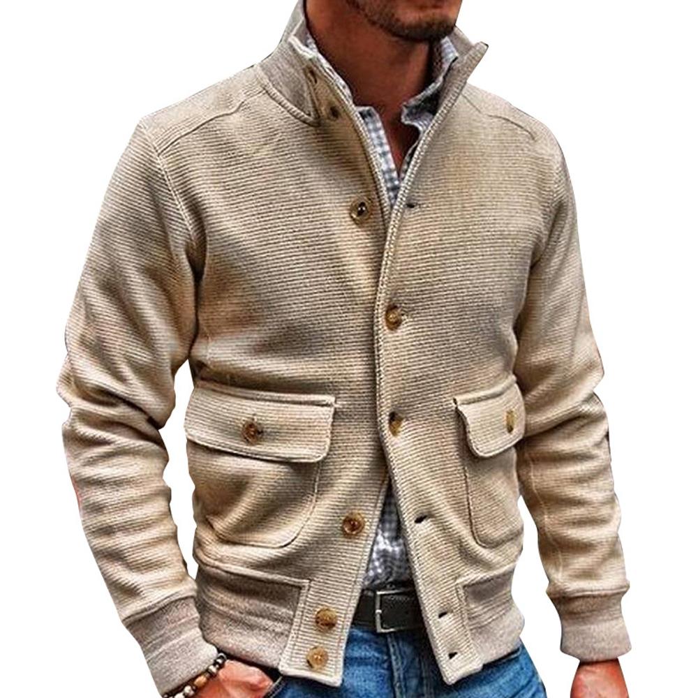 Herre Casual Jakke – Strikket stof – Knaplukning – Praktiske lommer