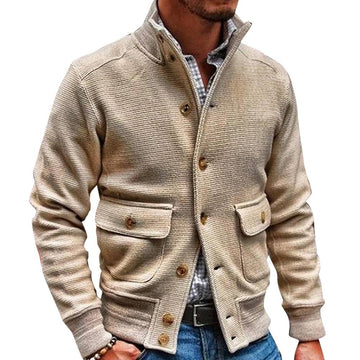 Herre Casual Jakke – Strikket stof – Knaplukning – Praktiske lommer